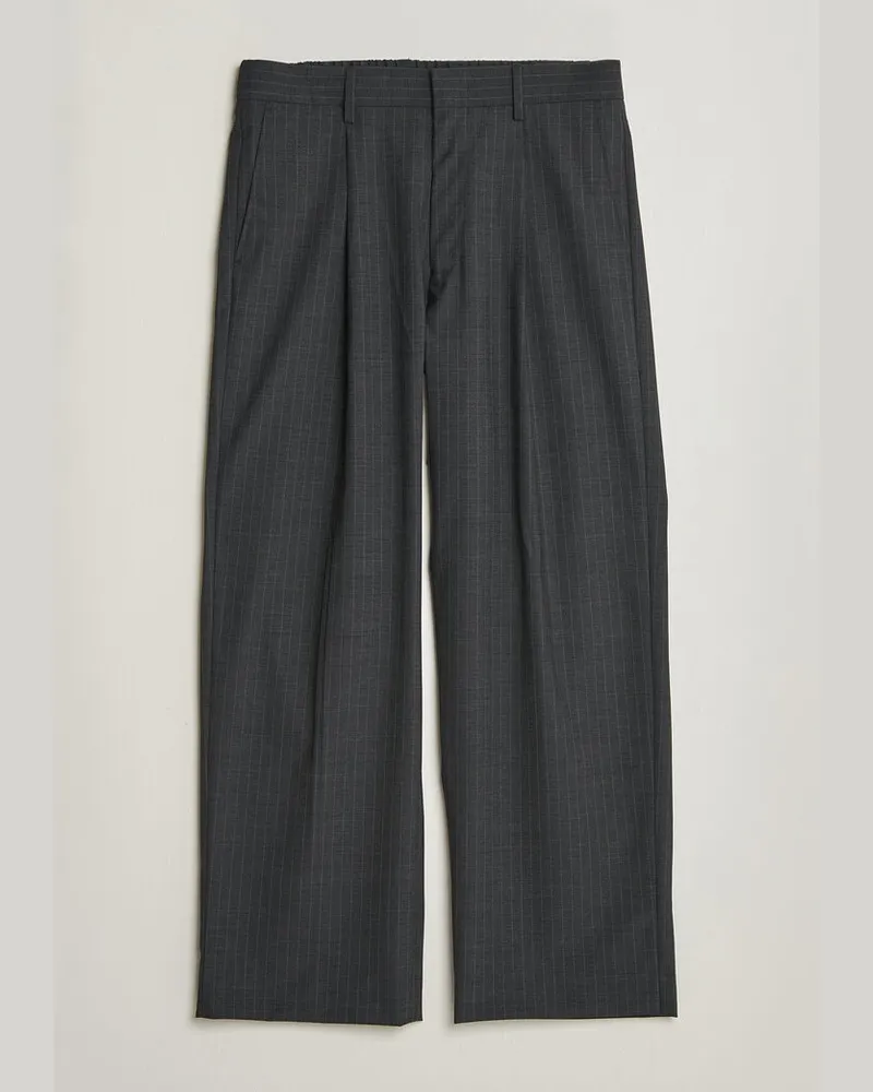 NN 07 Kay Wool Pinstriped Trousers Dark Grey Grau