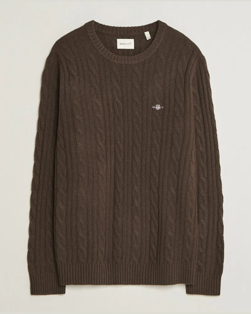 Gant Lambswool Cable Crew Neck Black Brown Braun