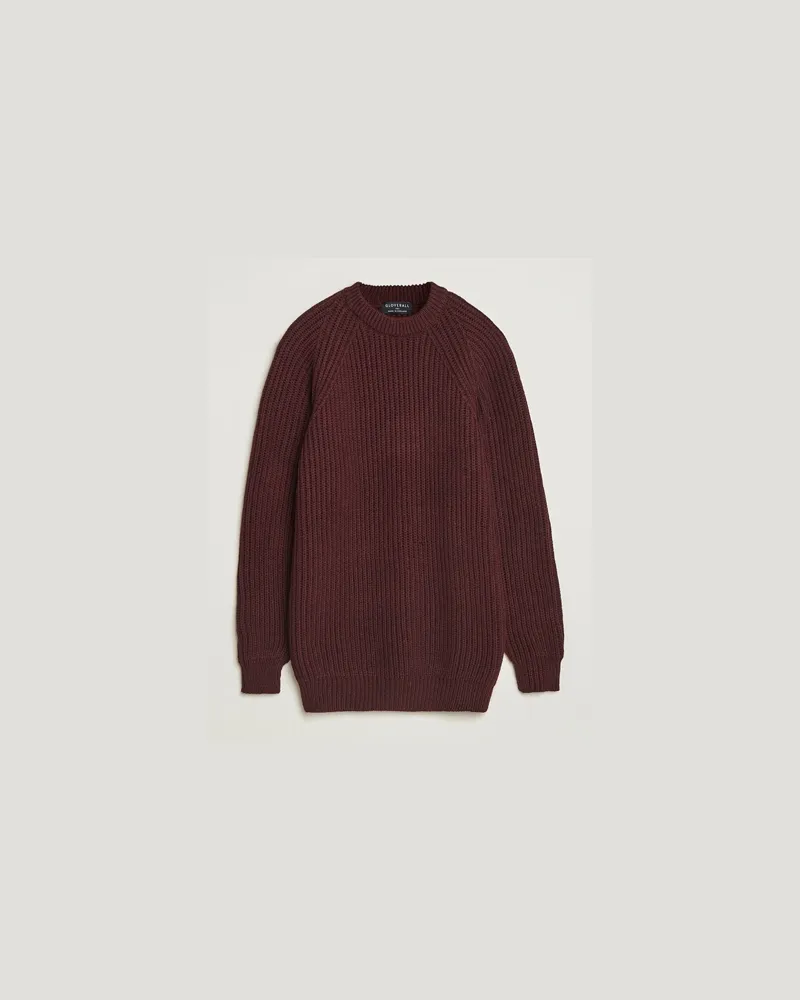 Gloverall Fisherman Rib Chunky Wool Crew Neck Burgundy Rot