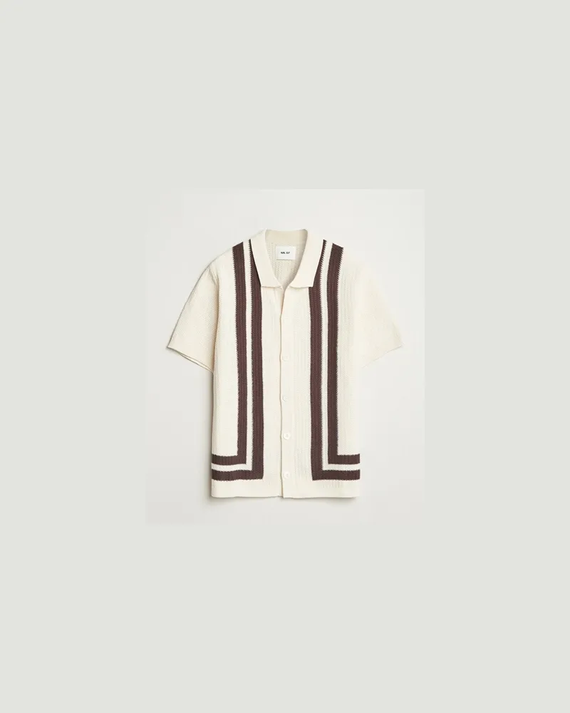 NN 07 Ares Knitted Short Sleeve Shirt Ivory Weiß