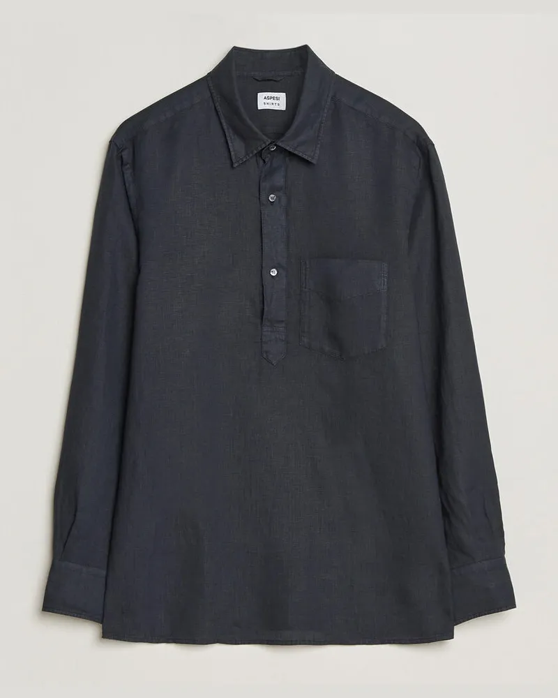ASPESI Popover Linen Shirt Navy Blau