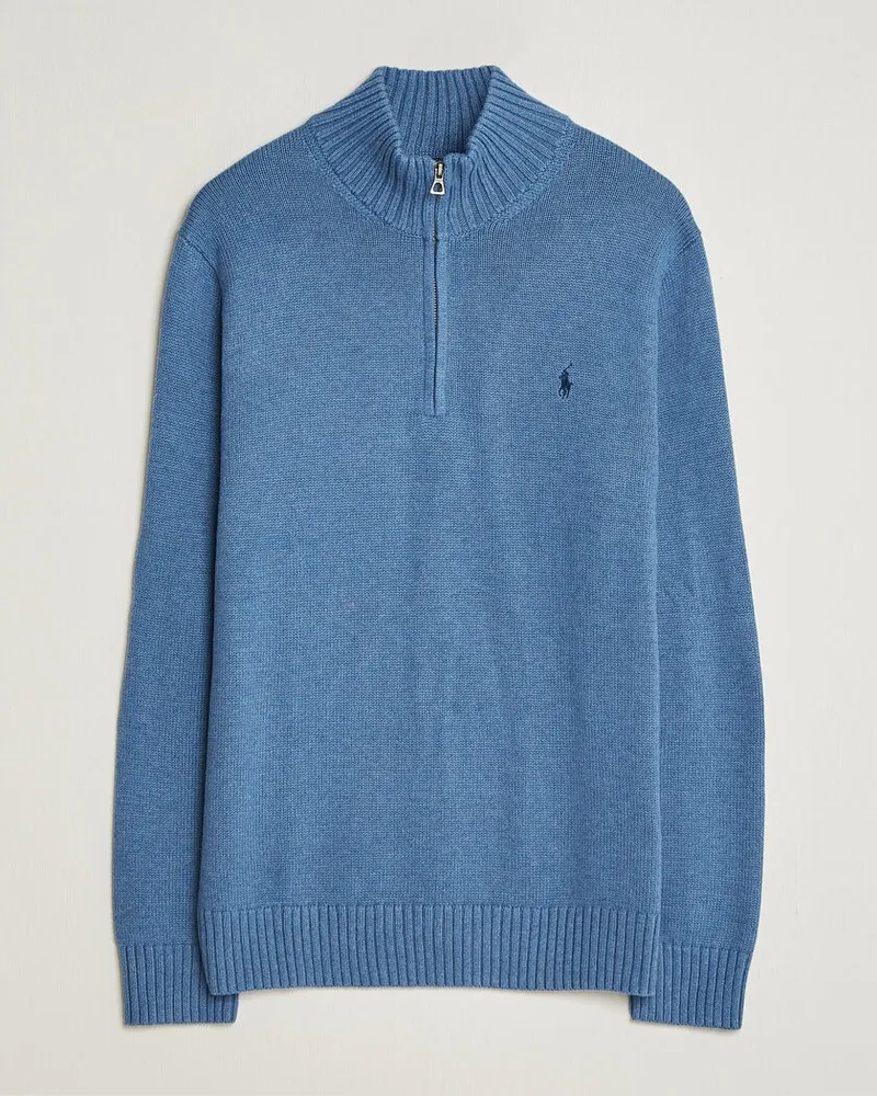 Ralph Lauren Cotton Pullover Half Zip Blue Borage Heather Blau