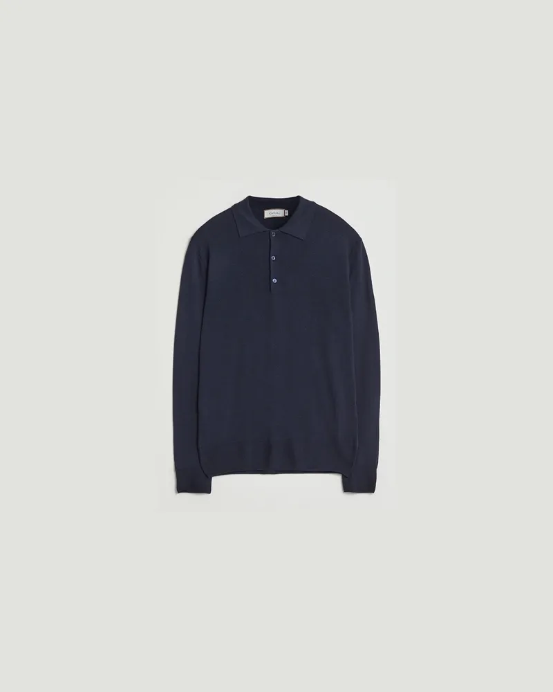 Canali Merino Wool Long Sleeve Polo Navy Blau