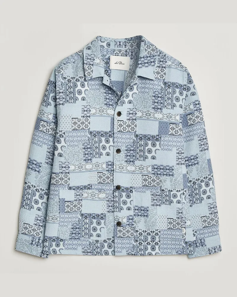 LES DEUX Patchwork Jacquard Overshirt Skyway Blue Blau