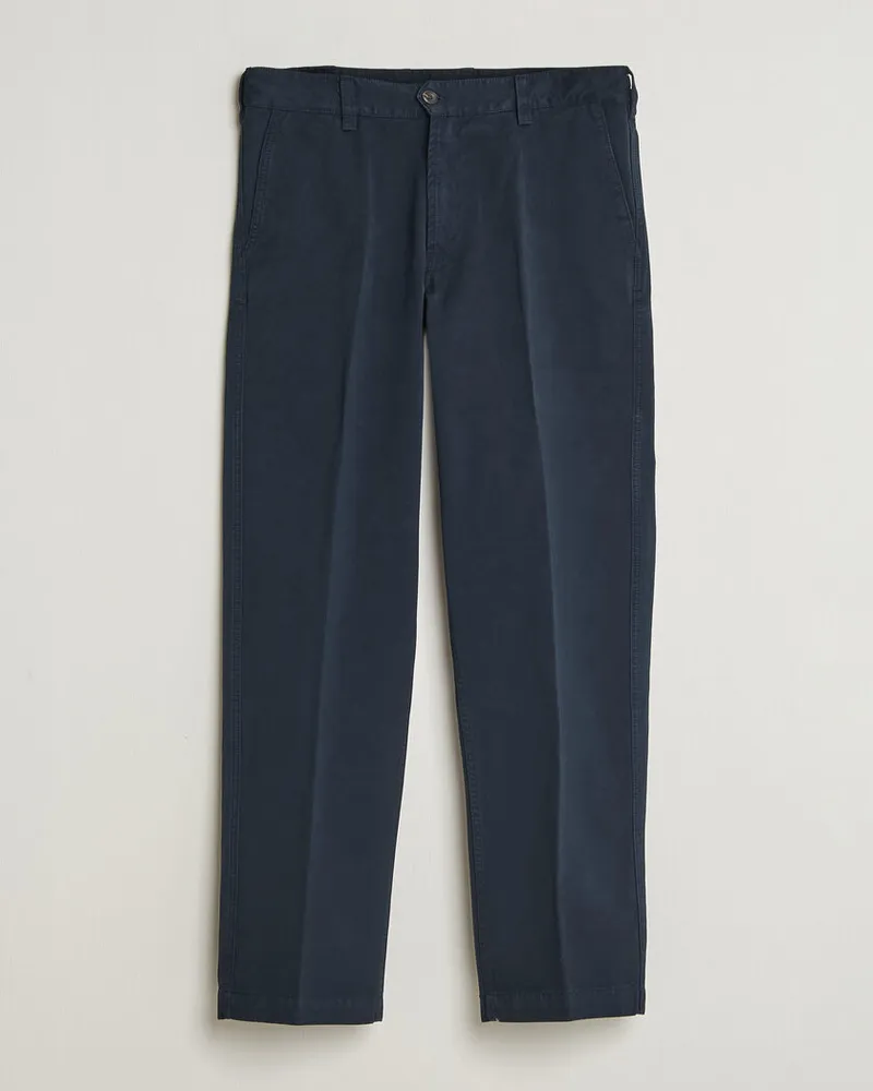 Drake's Peached Flat Front Cotton Chino Navy Blau