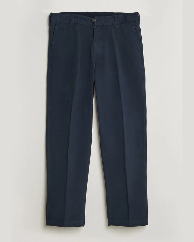 Drake's Peached Flat Front Cotton Chino Navy Blau