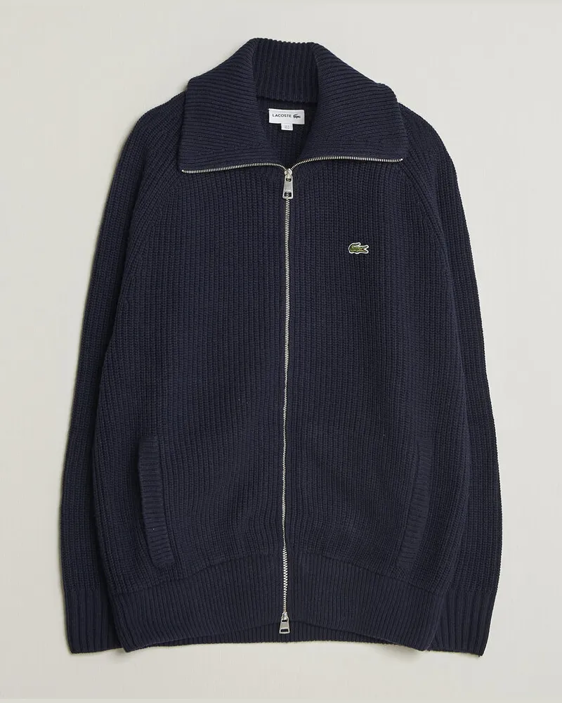 Lacoste Heavy Wool Knitted Full Zip Navy Blue Blau