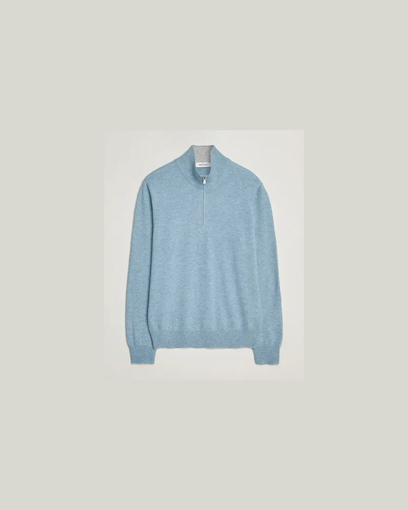 Gran Sasso Wool/Cashmere Half Zip Blue Melange Blau