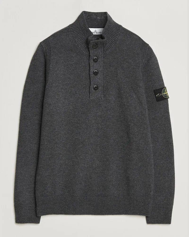 Stone Island Knitted Lambswool Half Button Zip Melange Lead Grau