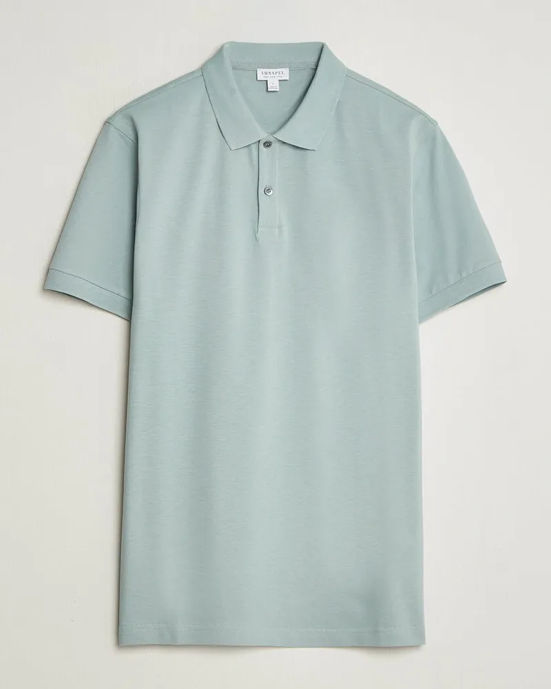 Sunspel Short Sleeve Pique Polo Light Green Grün