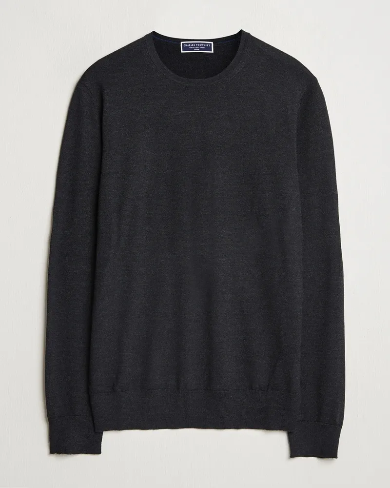 Charles Tyrwhitt Pure Merino Crew Neck Jumper Dark Charcoal Grau