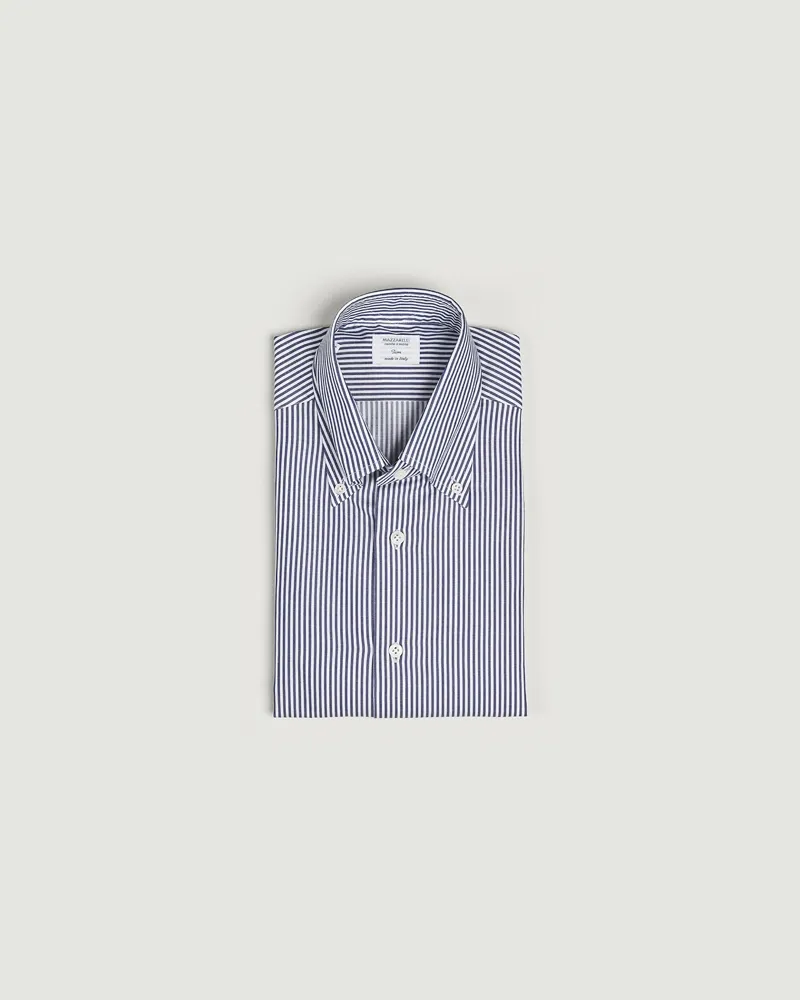 MAZZARELLI Soft Cotton Twill Button Down Shirt Navy Stripe Blau