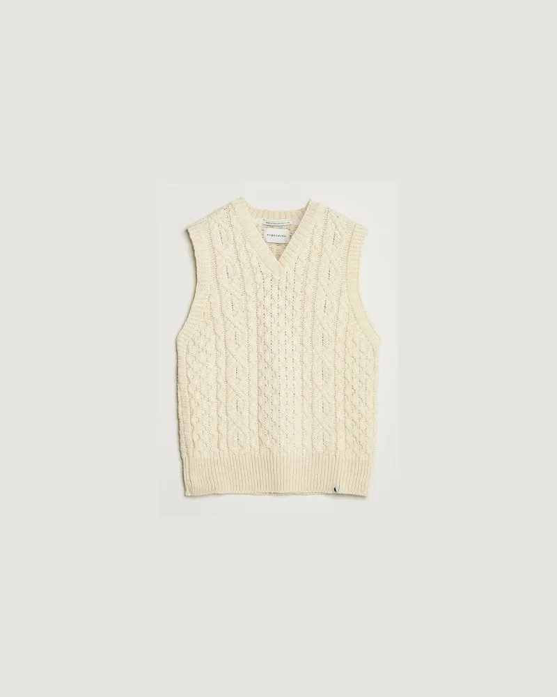 Peregrine Hudson Wool Aran Knitted Vest Ecru Weiß