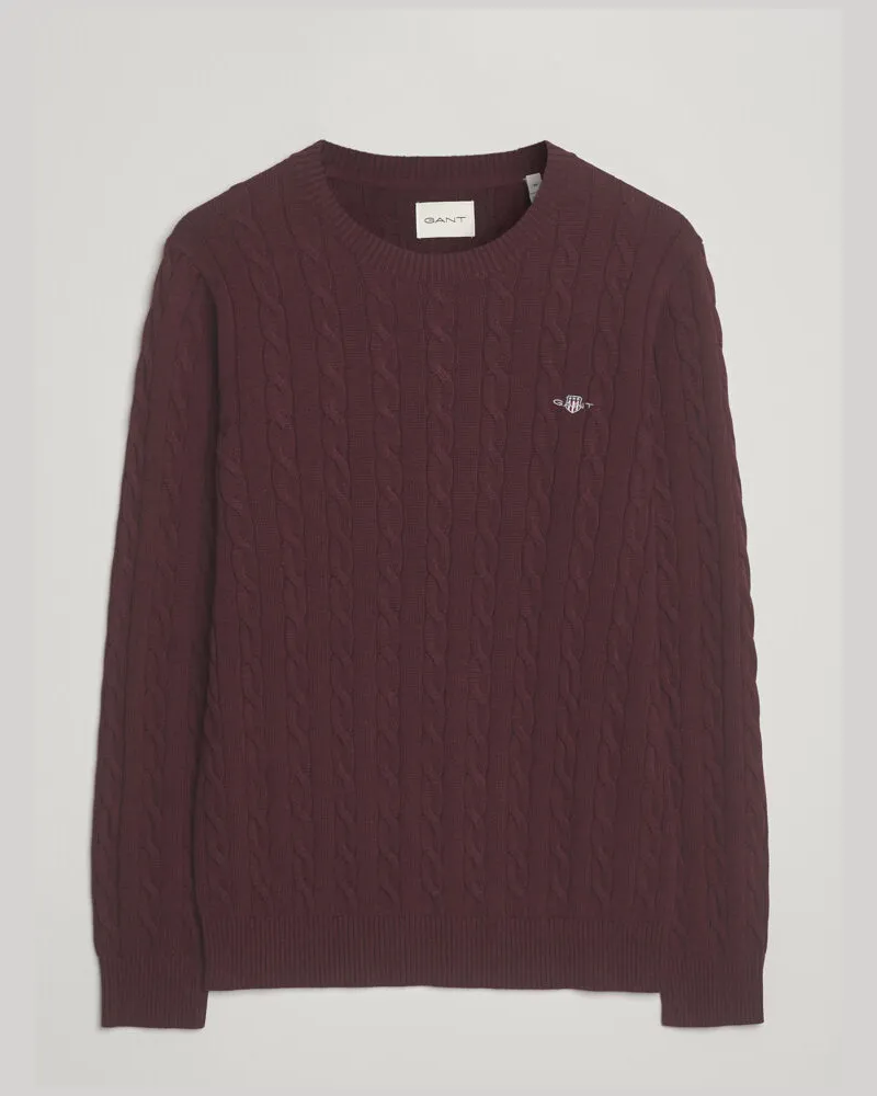 Gant Cotton Cable Crew Neck Pullover Bordeaux Melange Rot