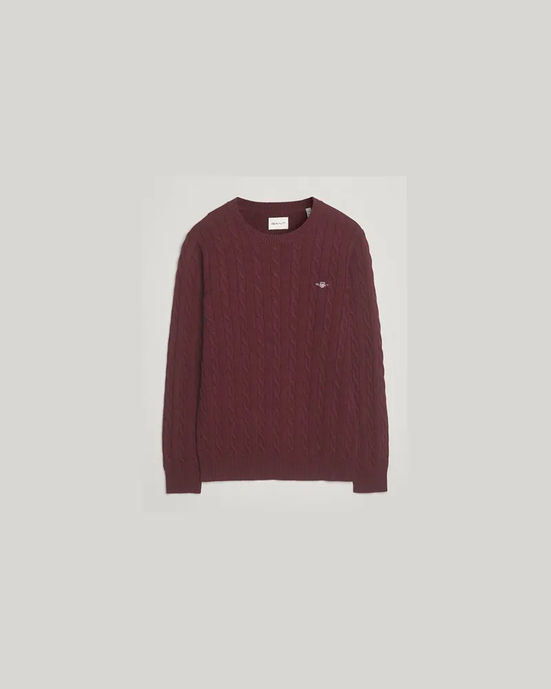Gant Cotton Cable Crew Neck Pullover Bordeaux Melange Rot