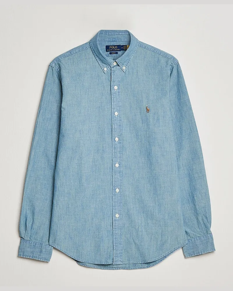 Ralph Lauren Slim Fit Chambray Shirt Washed Blau