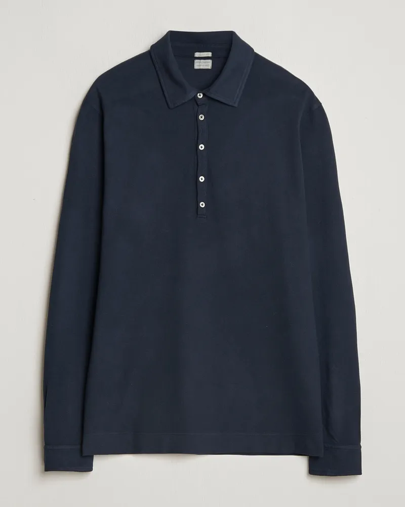 Massimo Alba Ischia Cotton/Cashmere Long Sleeve Polo Navy Blau