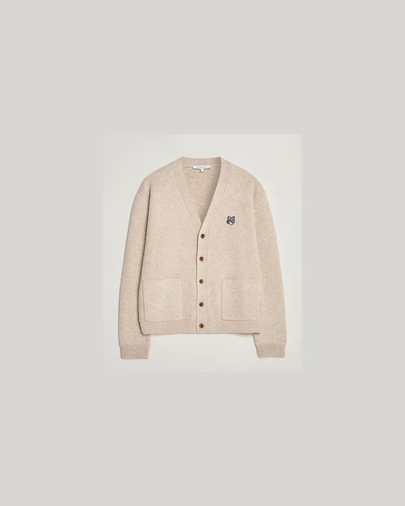 Kitsuné Grey Fox Head Milano Lambswool Cardigan Tan Beige Beige