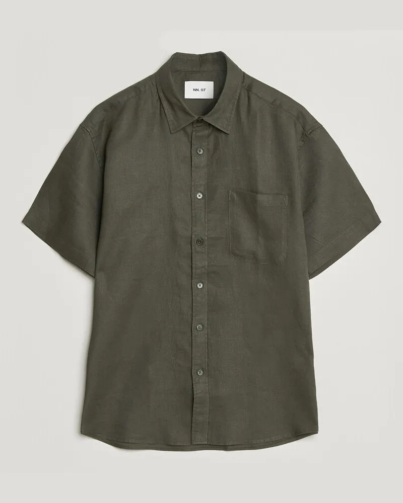 NN 07 Deon Linen Short Sleeve Shirt Dark Army Grün