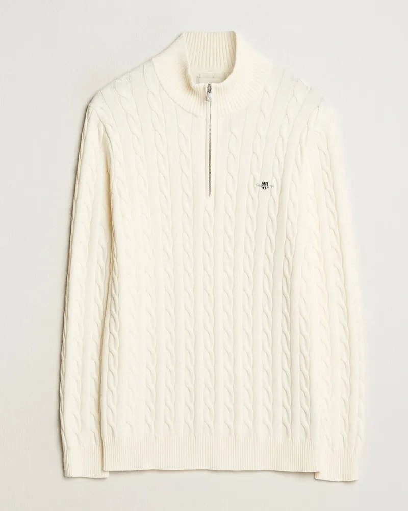 Gant Cotton Cable Half Zip Cream Weiß