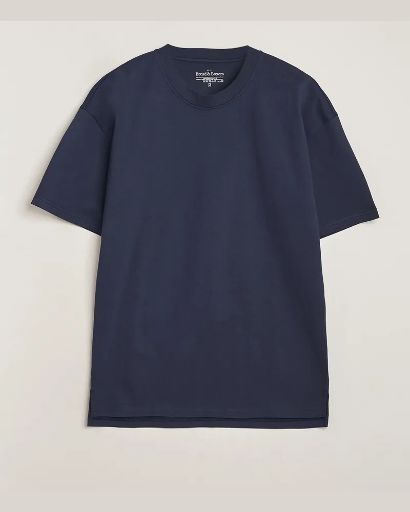 Bread & Boxers Textured Heavy Crew Neck T-Shirt Navy Blue Blau