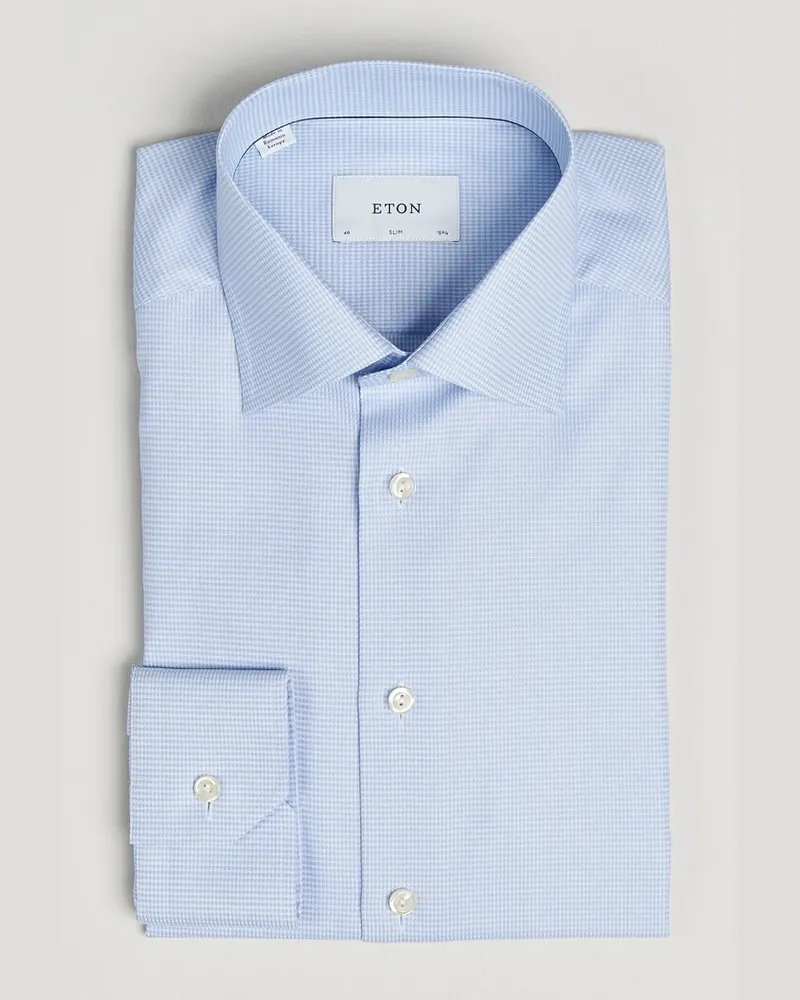 Eton Slim Fit Signature Twill Houndstooth Shirt Light Blue Blau