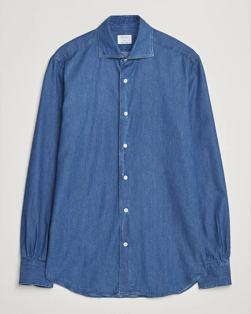 MAZZARELLI Soft Cotton Denim Shirt Stone Wash Blau