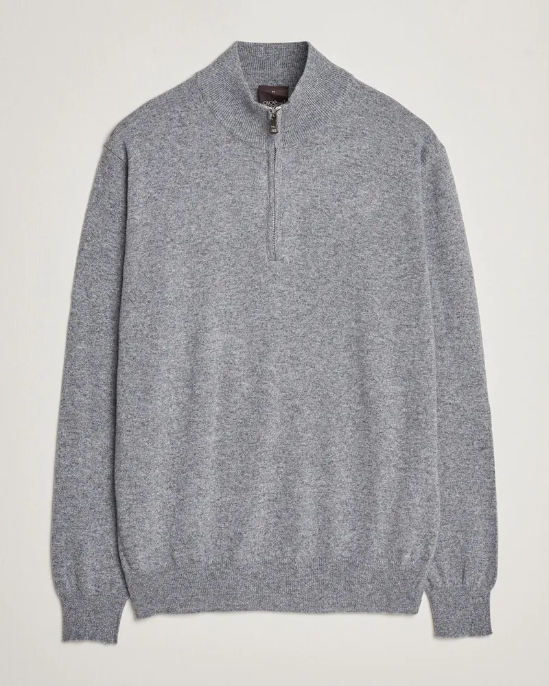 Oscar Jacobson Patton Wool/Cashmere Half Zip Grey Melange Grau