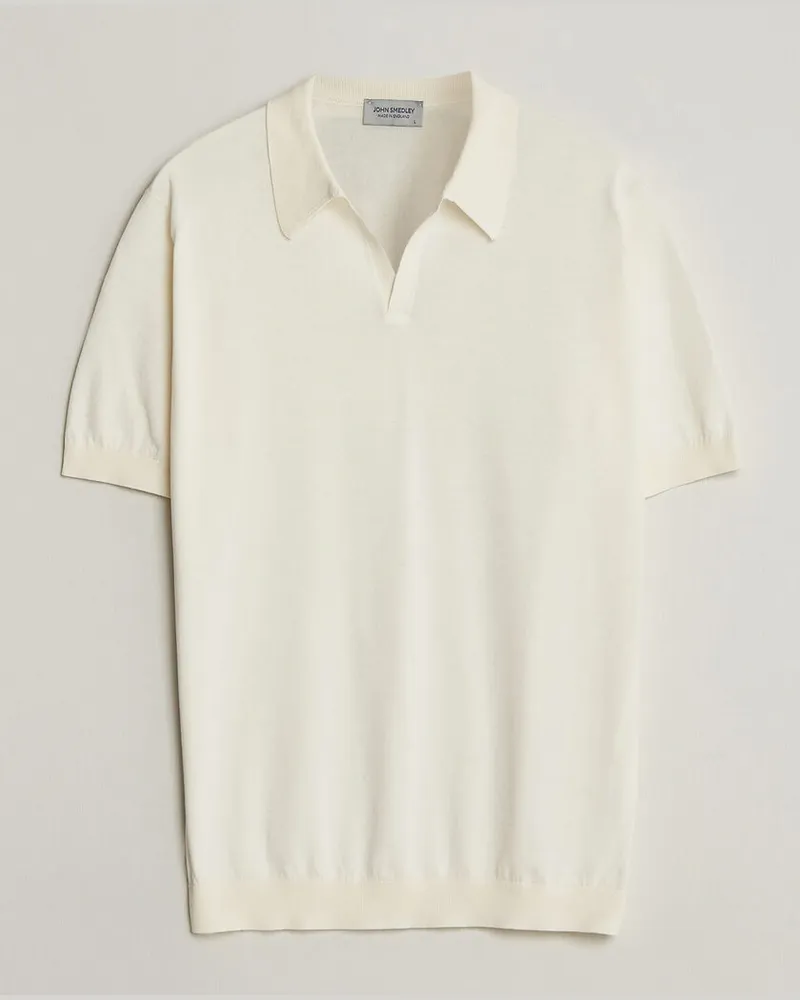 John Smedley Noah Open Collar Sea Island Polo Starch Weiß