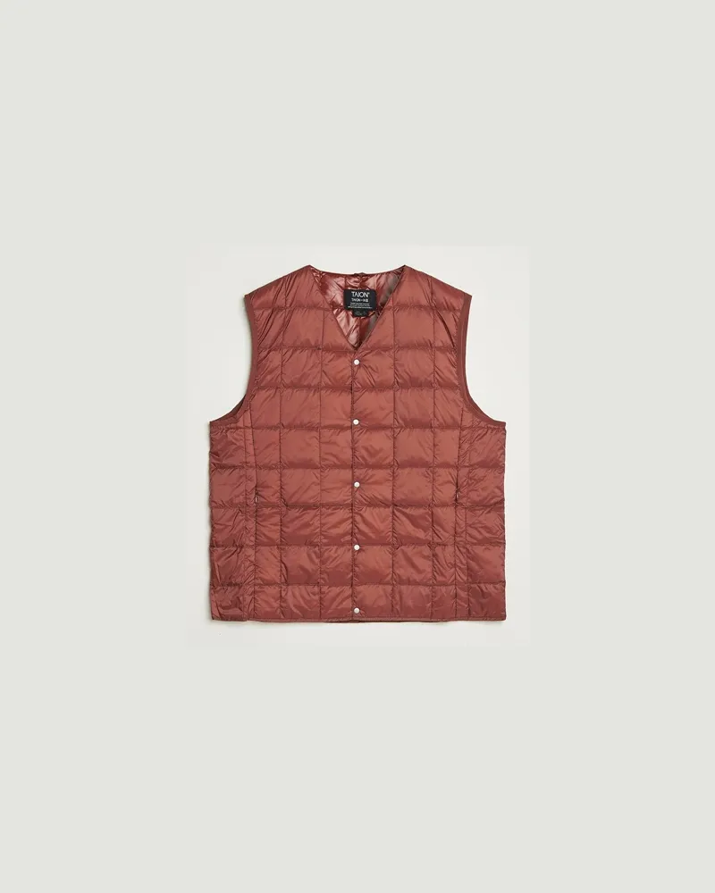 TAION V-Neck Lightweight Down Vest Dark Red Rot