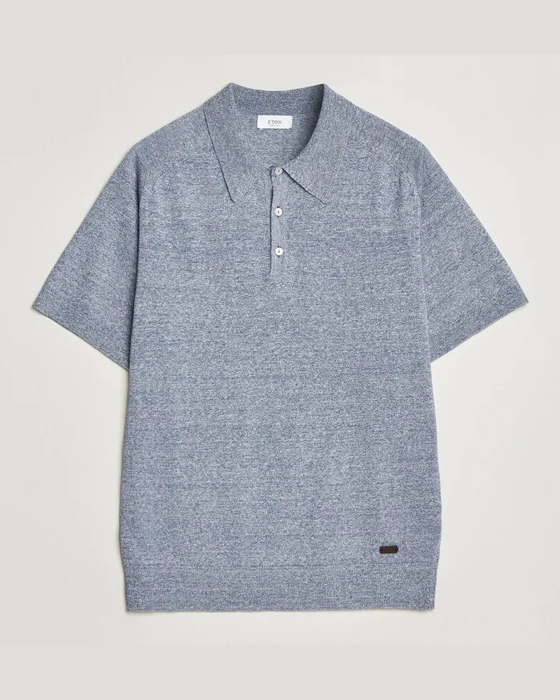 Eton Cotton Linen Fine Knit Polo Blue Blau