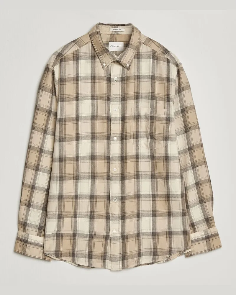 Gant Regular Fit Windblown Flannel Checked Shirt Dry Sand Beige