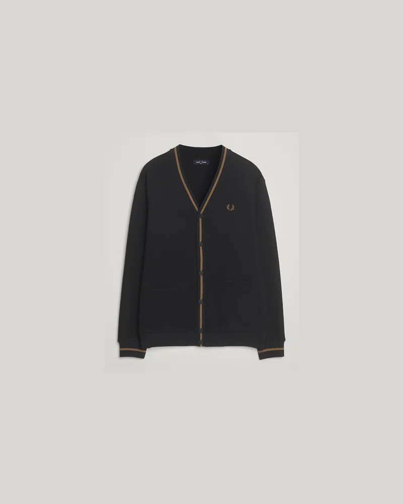 Fred Perry Tipped Pique Textured Cardigan Black Schwarz
