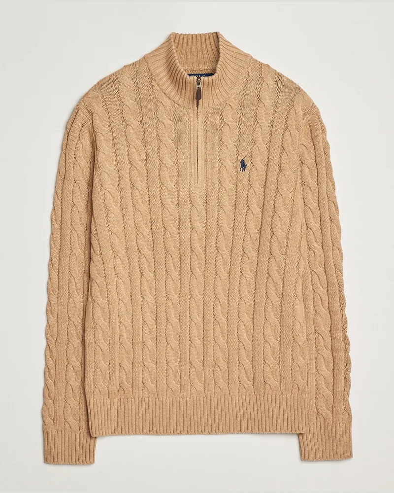 Ralph Lauren Cotton Cable Half Zip Camel Melange Beige