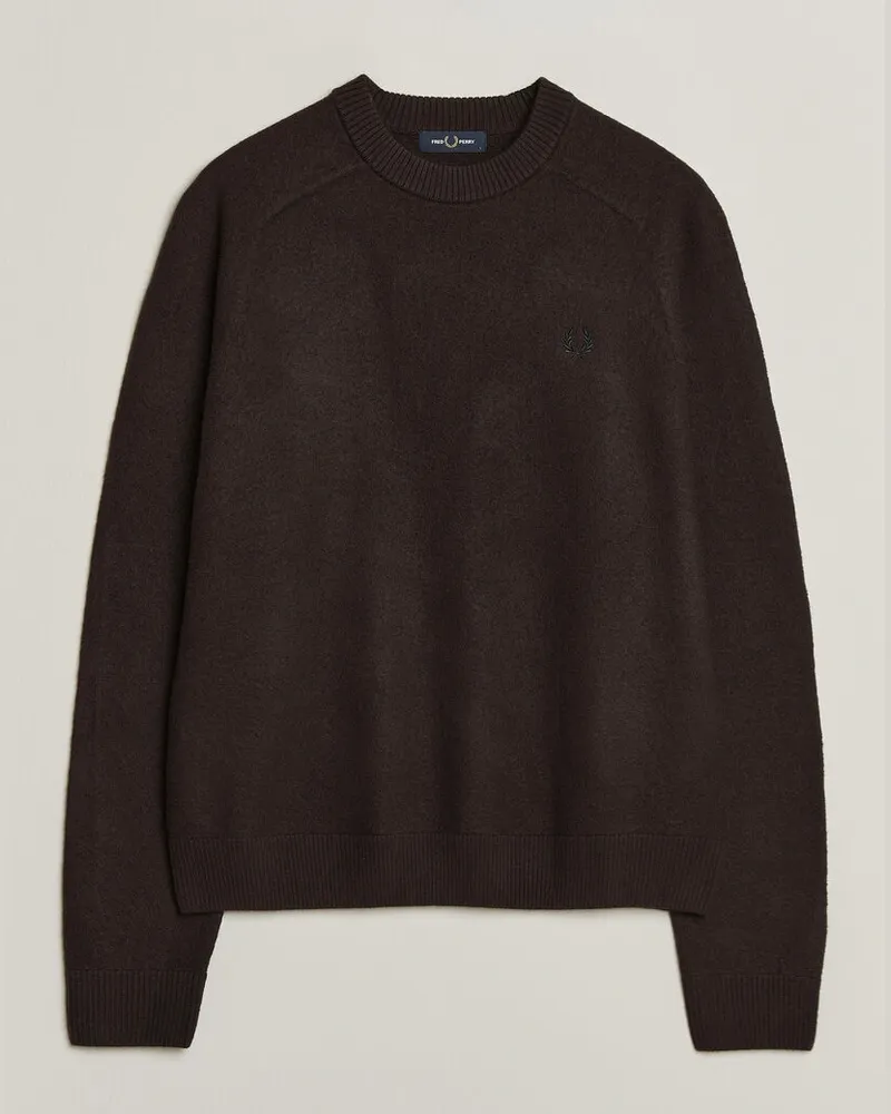 Fred Perry Wool Saddle Sleeve Crew Neck Rich Brown Braun