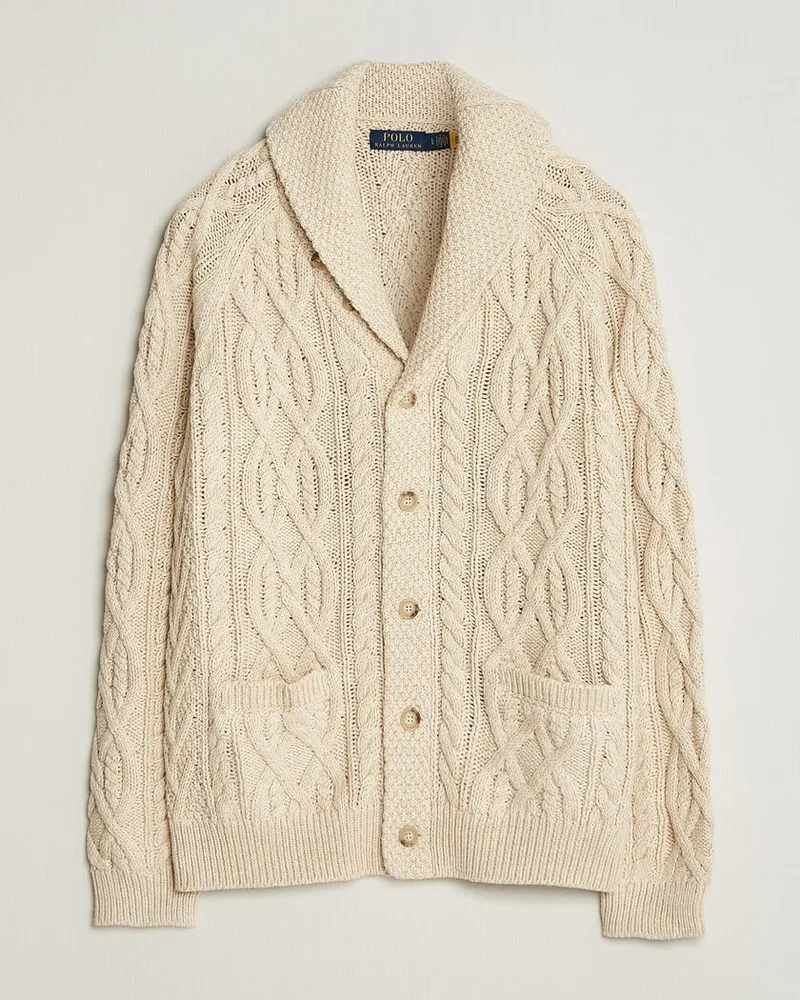 Ralph Lauren Cotton Marl Cardigan Oatmeal Combo Weiß