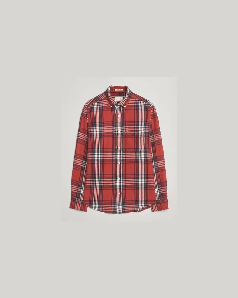 Gant Regular Fit Checked Flannel Shirt Modern Rust Rot
