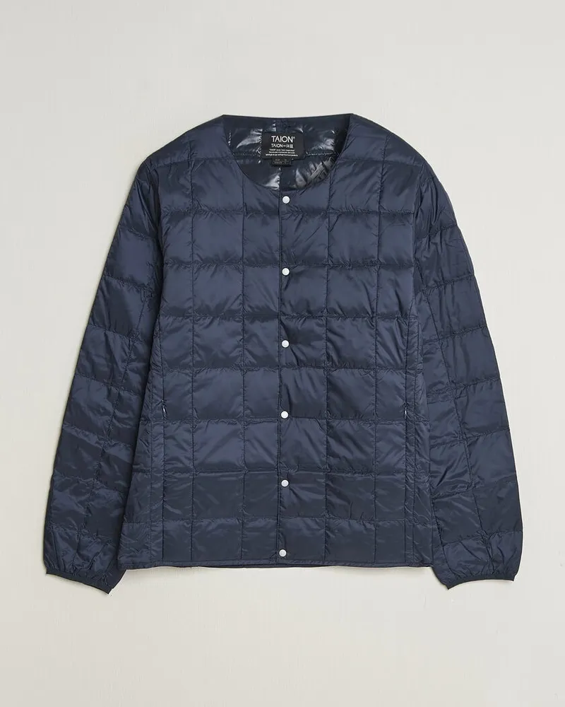 TAION Crew Neck Button Down Jacket Dark Navy Blau
