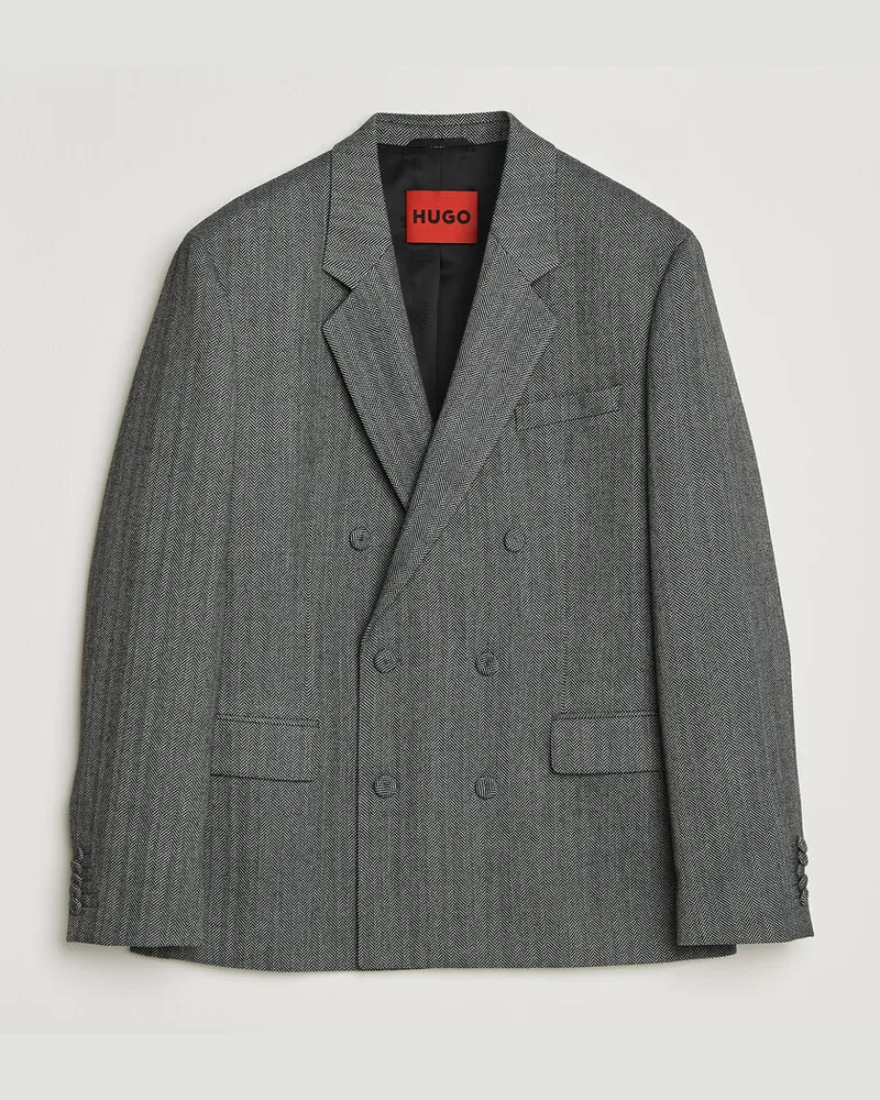HUGO BOSS Karlo Herringbone Double Breasted Blazer Dark Grey Grau