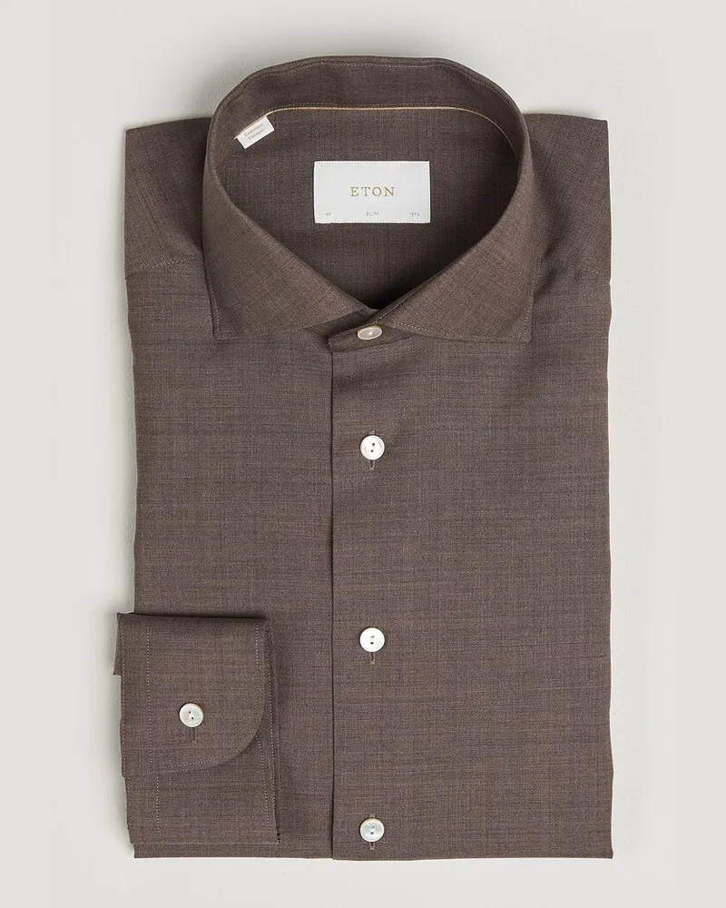 Eton Slim Fit Merino Shirt Brown Braun