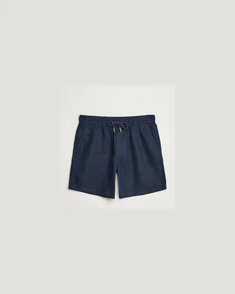 NN 07 Gregor Linen Drawstring Shorts Navy Blue Blau