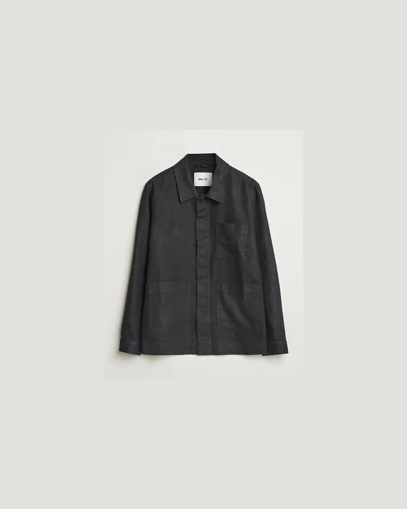 NN 07 Olav Linen Overshirt Black Schwarz