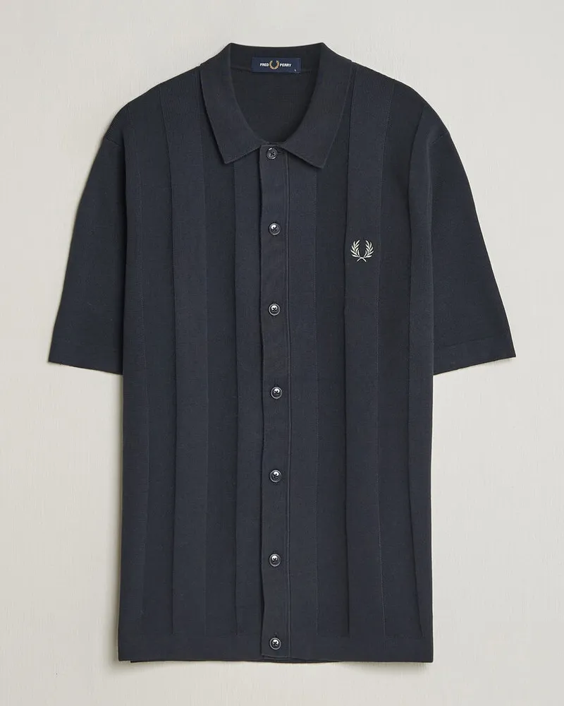 Fred Perry Tonal Vertical Striped Knitted Shirt Navy Blau