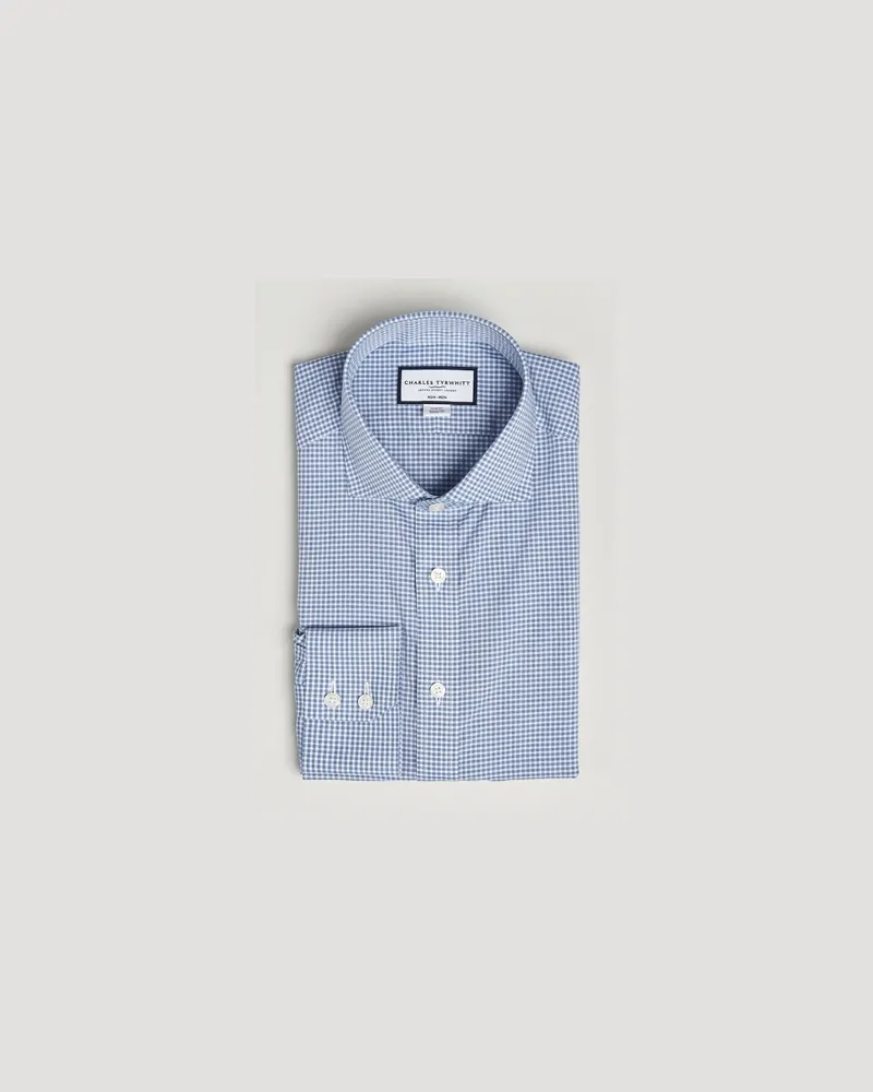 Charles Tyrwhitt Slim Fit Non Iron Poplin Gingham Shirt Royal Blue Blau