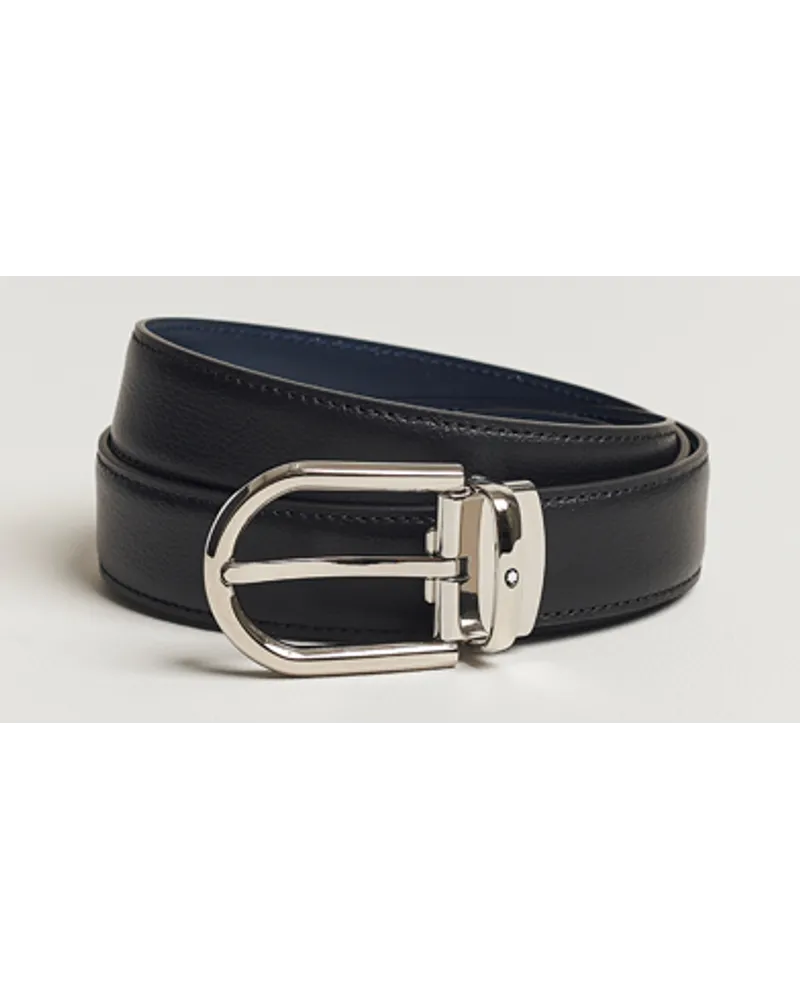 Montblanc Reversible Horseshoe Leder Belt 30mm Blue/Black Grain Schwarz
