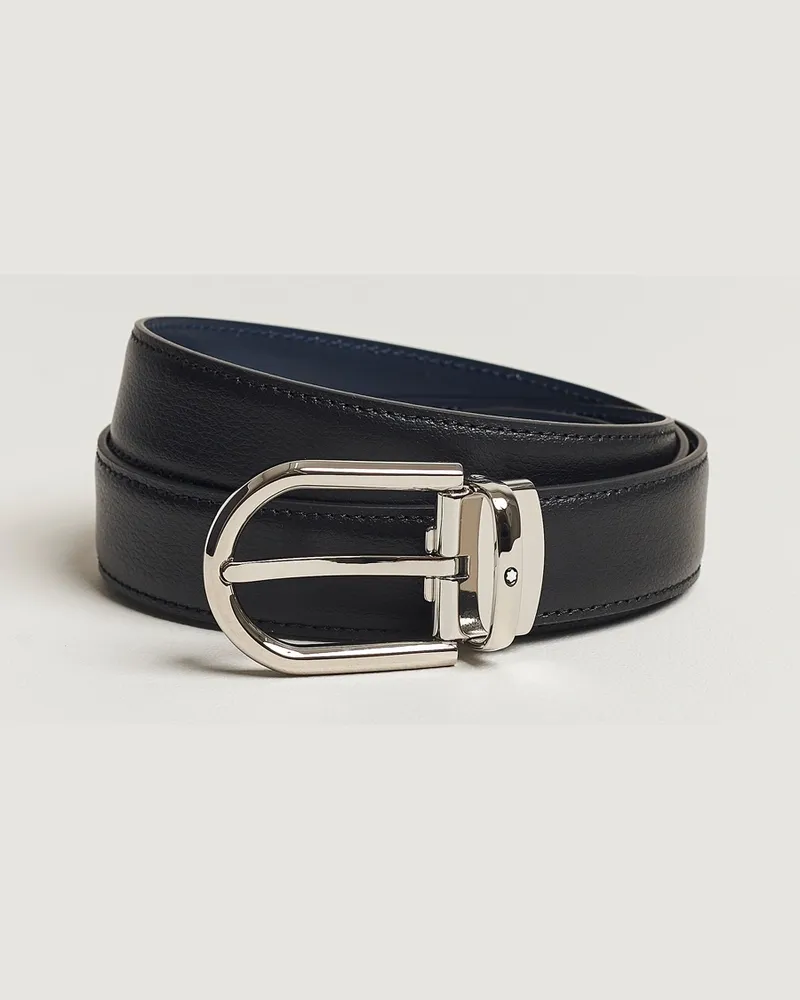 Montblanc Reversible Horseshoe Leather Belt 30mm Blue/Black Grain Schwarz