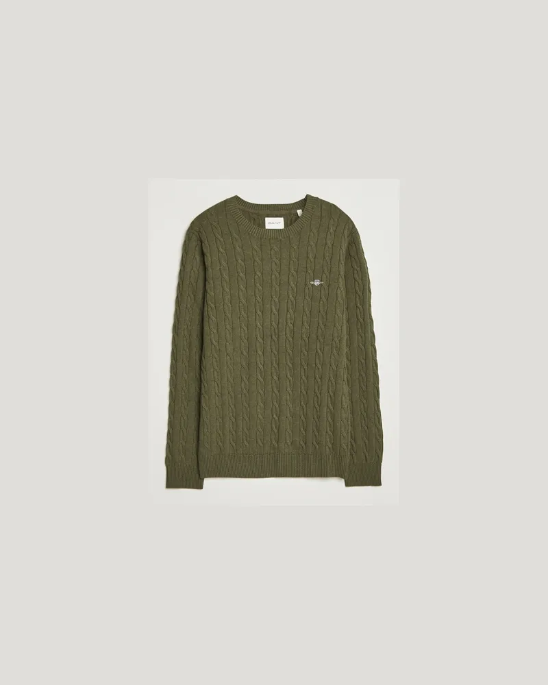 Gant Cotton Cable Crew Neck Pullover Khaki Green Melange Grün