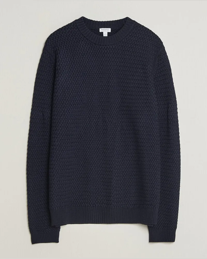 Sunspel Merino Basketweave Stitch Jumper Navy Blau