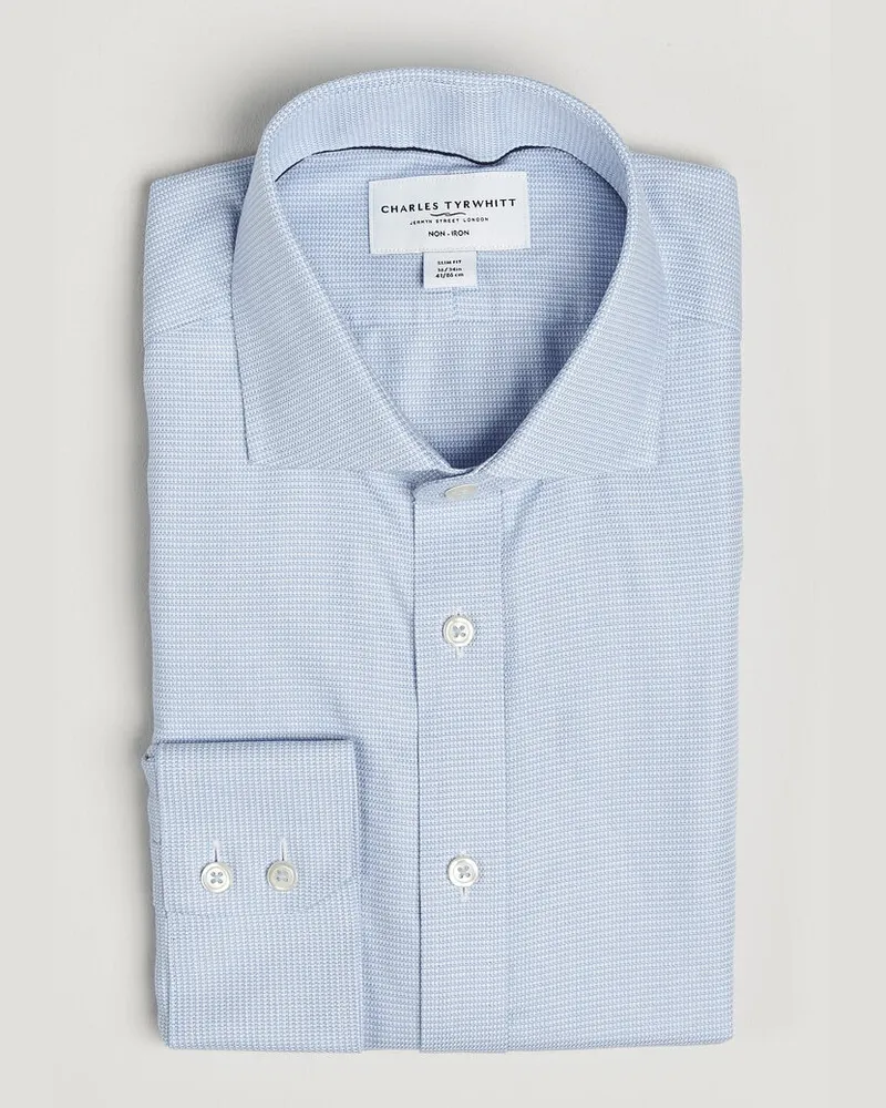 Charles Tyrwhitt Slim Fit Non Iron Trafalgar Weave Shirt Sky Blue Blau