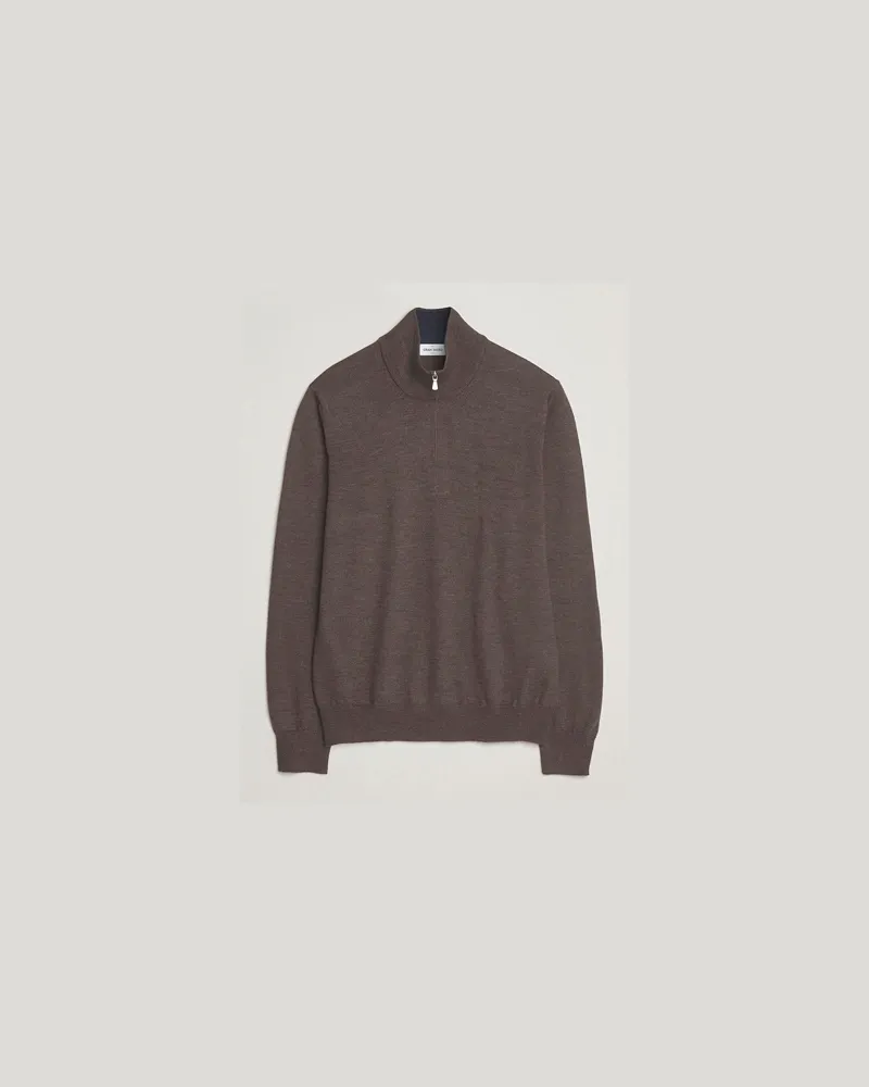 Gran Sasso Merino Fashion Fit Half Zip Brown Melange Braun